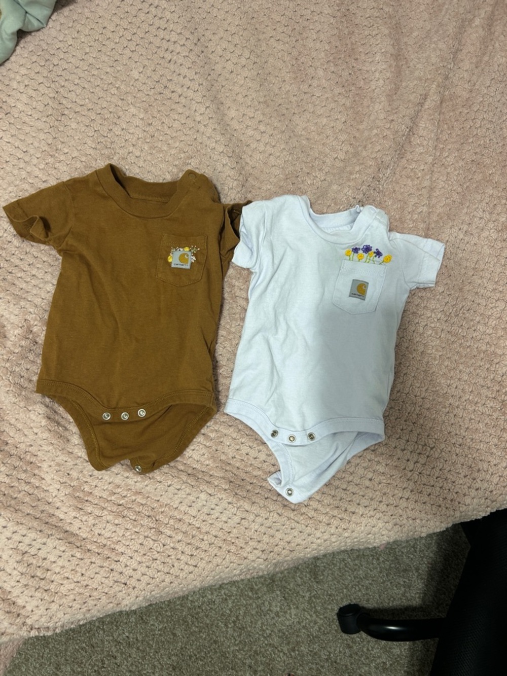 Carhartt Baby Bodysuits - Brown & Lavendar with Pocket Logo